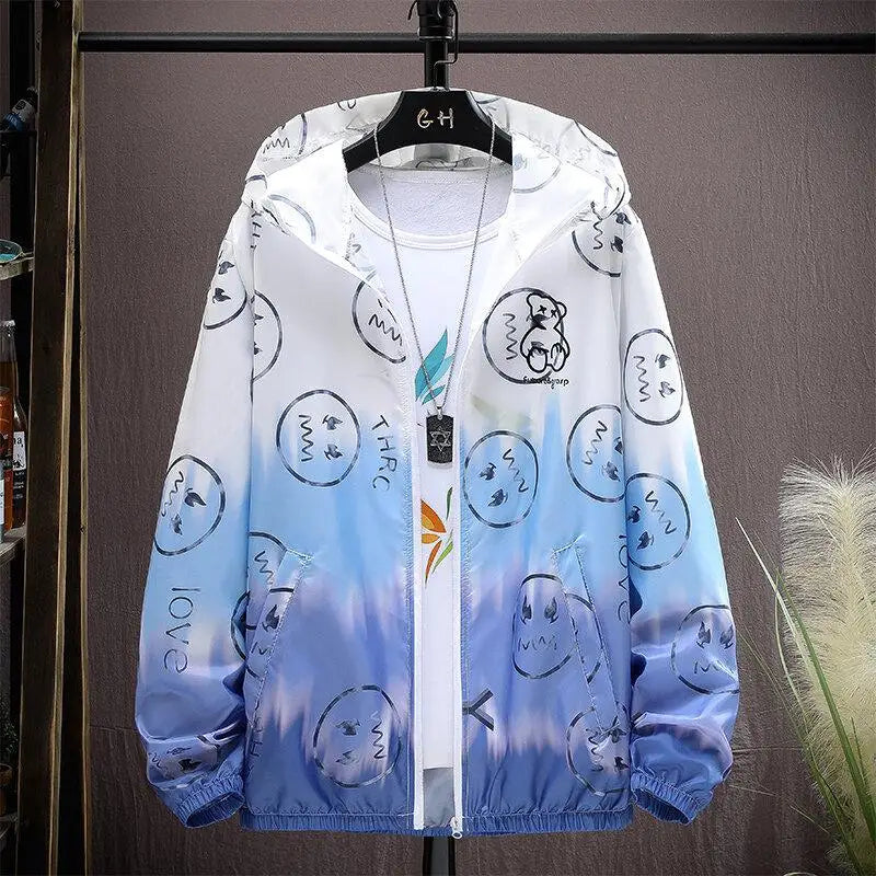 2025 Summer Skin Jacket Men Ultra Light UV Sun Protection Big Size Hooded Windbreaker Coats Men printing Casual Outwear