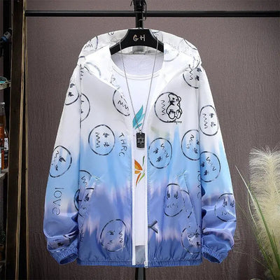 2025 Summer Skin Jacket Men Ultra Light UV Sun Protection Big Size Hooded Windbreaker Coats Men printing Casual Outwear