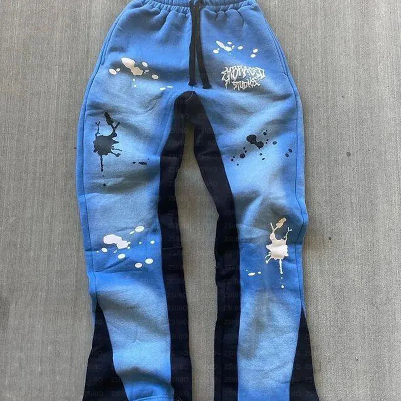 Y2K Streetwear Sweatpants Men Women Harajuku Hip Hop Letter Pattern Print Casual Pants Black Drawstring Trousers