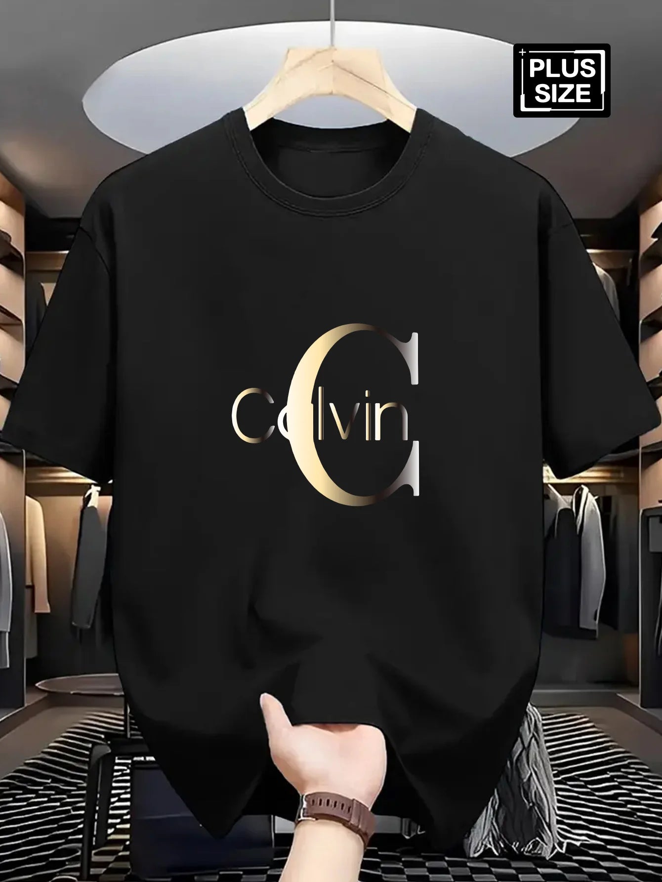 Men's summer 100% pure cotton fashionable casual sports loose Calvin letter pattern print round neck short sleeved T-shirt top