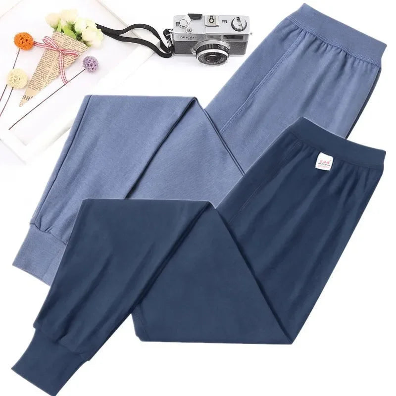 100% Cotton Thermal Underwear Bottoms Autumn Men's Pure Cotton Warm Pants High Waist Warm Loose Pants Knitted Pants