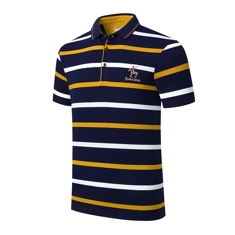 New Summer Men Classic Striped Polo Mens Cotton Short-Sleeved Embroidered Business Casual Hot Polo Shirt Male Dropshipping