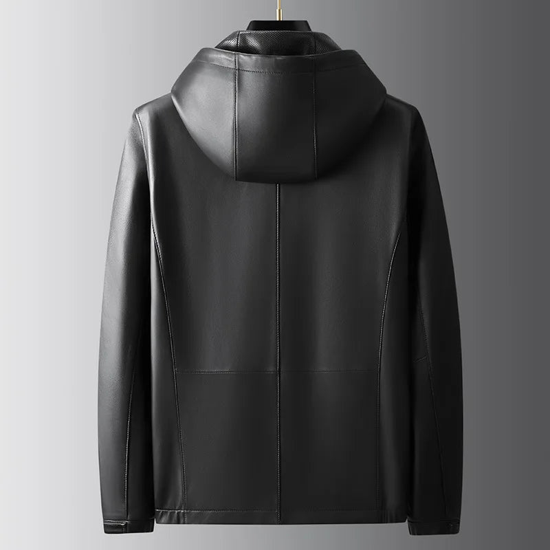 Men's Leather Jackets, Hooded Jacket, Genuine Sheepskin jacket, Busines Handsome Men's Wear, Casual Coat, Spring Autumn
