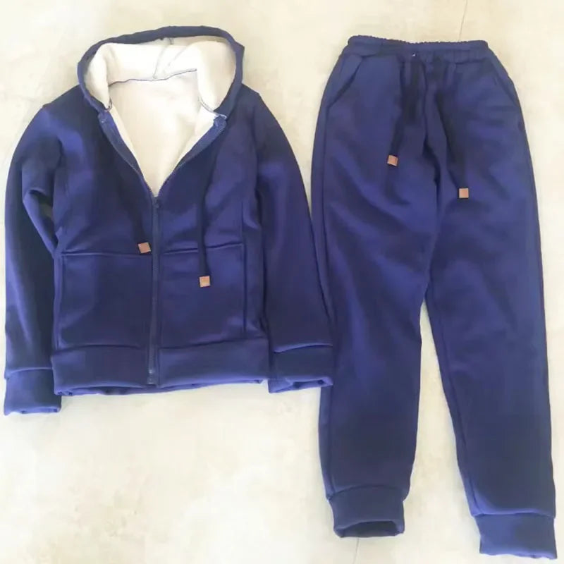 2025 Winter Warm Tracksuit Pants Sets Thick Joggings Lambwool Oversize Sweatsuit Fashion Fleece Sweatshirt Tow Piece Outfits