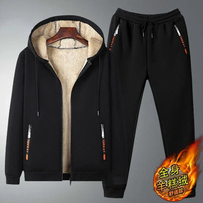 Winter Fleece Suit Men's Thickened Lamb Velvet Sports Comfortable Casual Suit Warm Clothes + Pants Winter Jacket Sweatpants