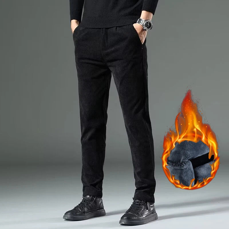 High Quality Brand Men's Corduroy Thicken Pants Fashion Khaki Narrow Leg Casual Pants Thermal Plush Trousers  Autumn Winter Male