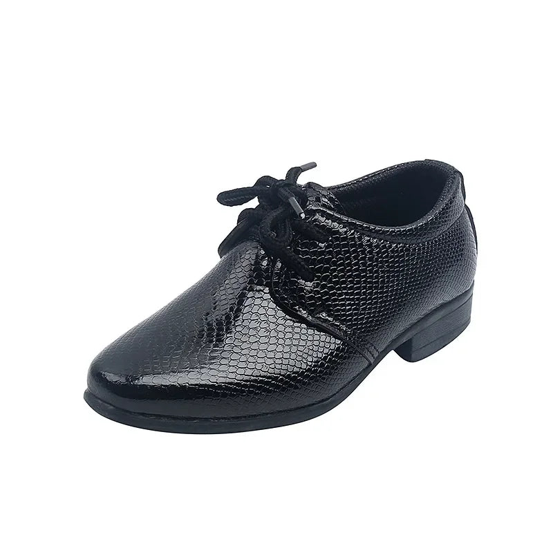 Boy Leather Shoe Black White Versatile Children's Flats for School Performance Causal Fashion Lace-up Kids Formal Uniform Shoes