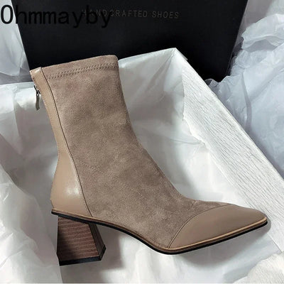 Winter Women's Ankle Boots Fashion Pointed Toe High Heel Short Boats Ladies Elegant Morder Bootties