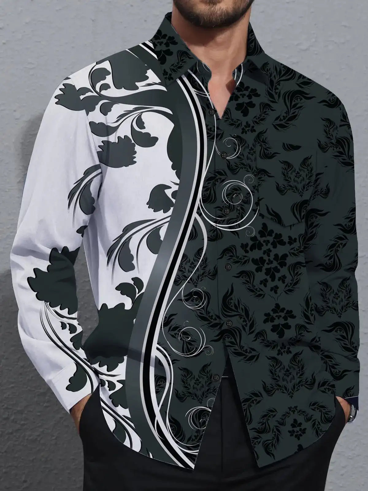 Men's shirts, button down shirts, casual shirts, spring and summer, printed long sleeves, daily, fashionable, comfortable