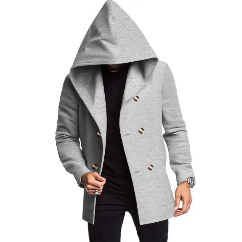 2025 New Korean Men's Trench Coat Long Spring And Autumn Windproof Warm Casual Fashion Solid Color Hooded Coat