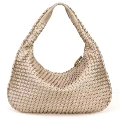 New Vegan Leather Hobo Bag Handmade Woven Casual Female Half Moon Handbag Big Capacity Patchwork Zipper Women Tote Shoulder Bags