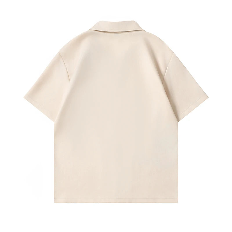 Dark Icon Embroidery Cool Material Men's Shirt Short Sleeve Hawaii Beach Shirts Black Beige