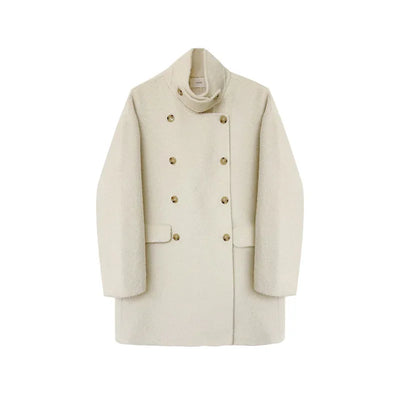 Korean Dongdaemun OUN*CE French Style Loose Gentle Collar Double Button Woolen Coat Medium Length Outerwear Women's Cardigan