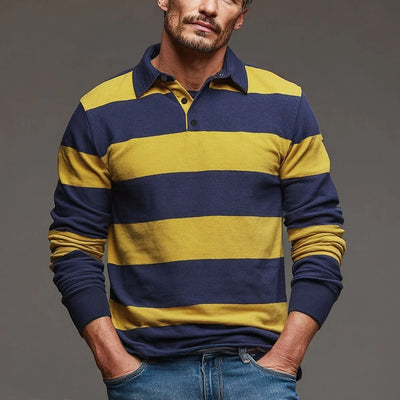 Men's Striped Rugby Long Sleeve Polo Collar Business Casual Outdoor Street Dailywear 3D Print Spring Fall Shirts Men's Clothing