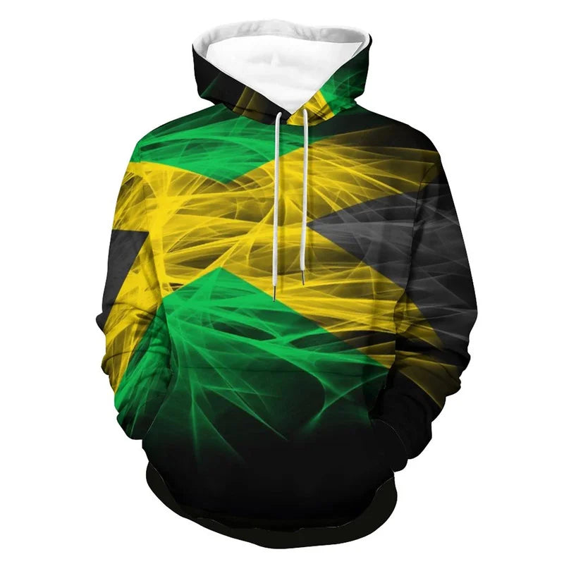 3D Printed Jamaica Flag Hoodie For Men Cool Streetwear Long Sleeves Hooded Sweatshirt Drawstring Spring Pullover Autumn Coat