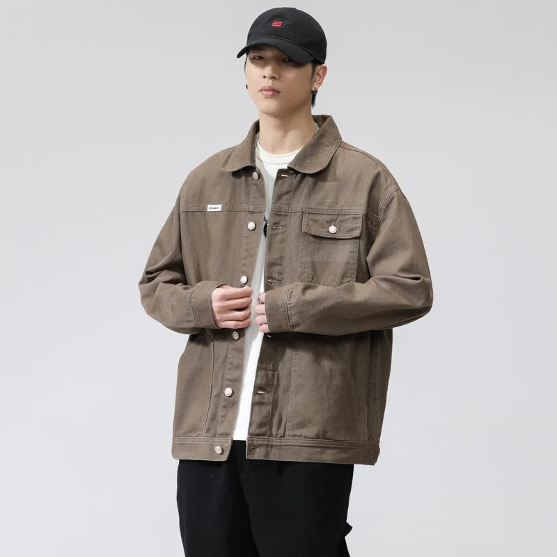 Men's cotton lapel Coat Vintage Style Stylish Cargo Jacket Upscale casual Denim jacket Spring 2025