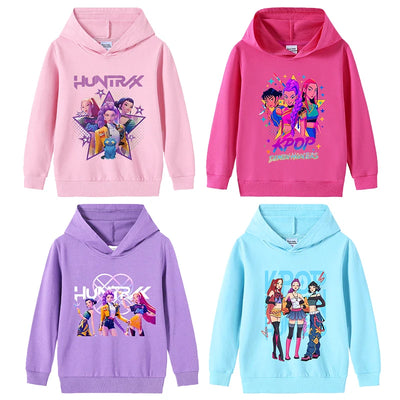 K-pop Demon Hunters Hoodies Girl Thin Hooded Sweatshirt Autumn Tracksuit Hood Sportswear Long Sleeve Pullover Kids Clothing