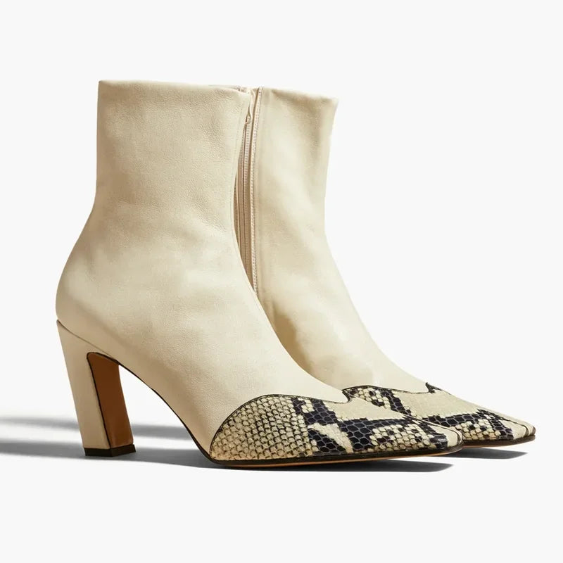 Matte Leather Sewing Snakeskin Ankle Boots Sexy Square Toe Sewing Mixed Colors New Arrivlas Fashion Women Modern Boots