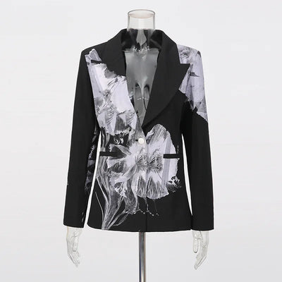 EAEOVNI Flower Printing Design Fashion Set For Women Contrast Color Blazer Coat + Long Pants Elegant 2025 Autumn New Clothing