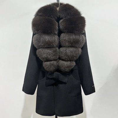 Wool Blend Jacket Autumn Women Winter Fashion Real Fox Fur Collar European Fahsion Woolen Coat Natural Fur Collar Coat Female