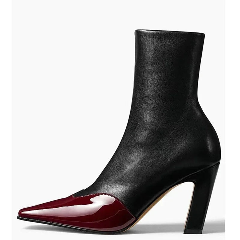 Leather Patchwork Sewing Ankle Boots Sexy Square Toe Zipper Thin Heel Accept Customized New Arrivals Fashion Women Boots