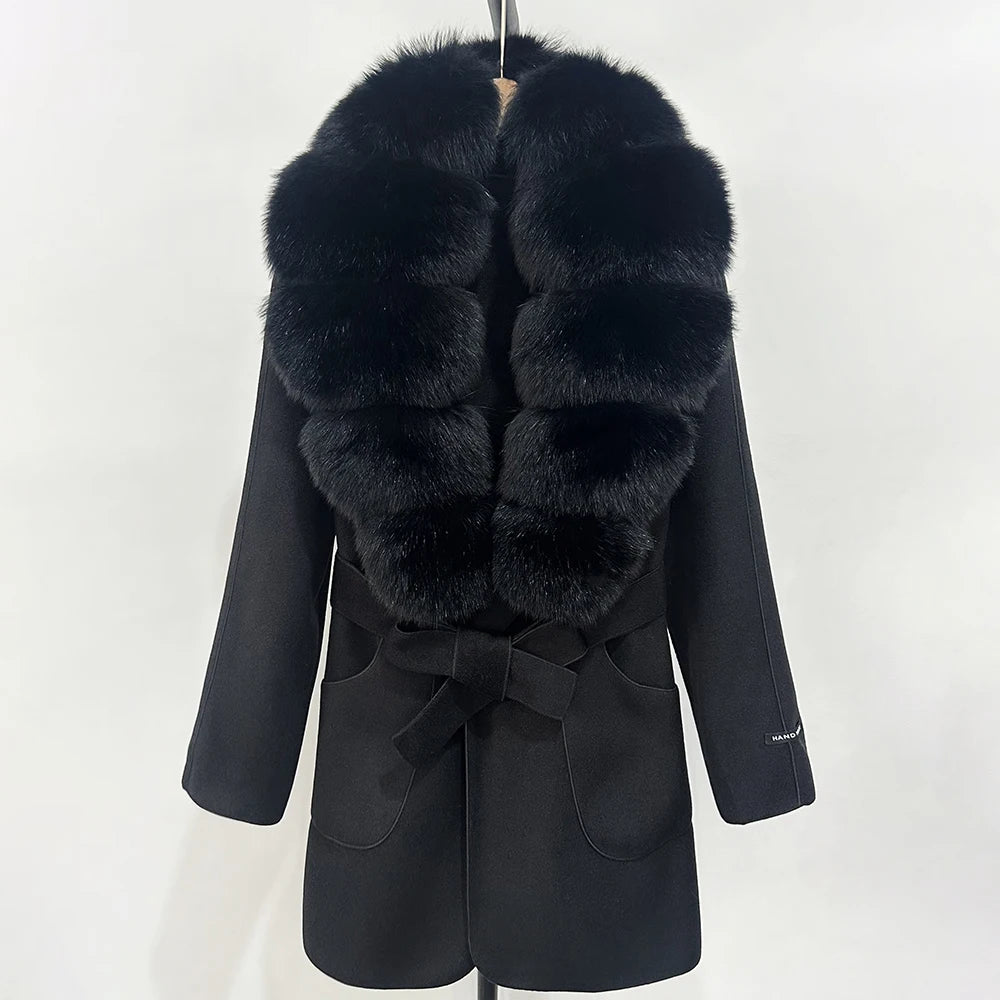 Wool Blend Jacket Autumn Women Winter Fashion Real Fox Fur Collar European Fahsion Woolen Coat Natural Fur Collar Coat Female