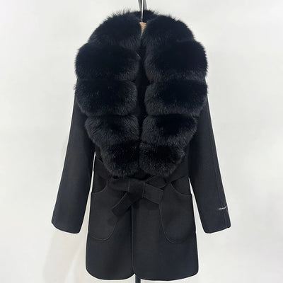 Wool Blend Jacket Autumn Women Winter Fashion Real Fox Fur Collar European Fahsion Woolen Coat Natural Fur Collar Coat Female