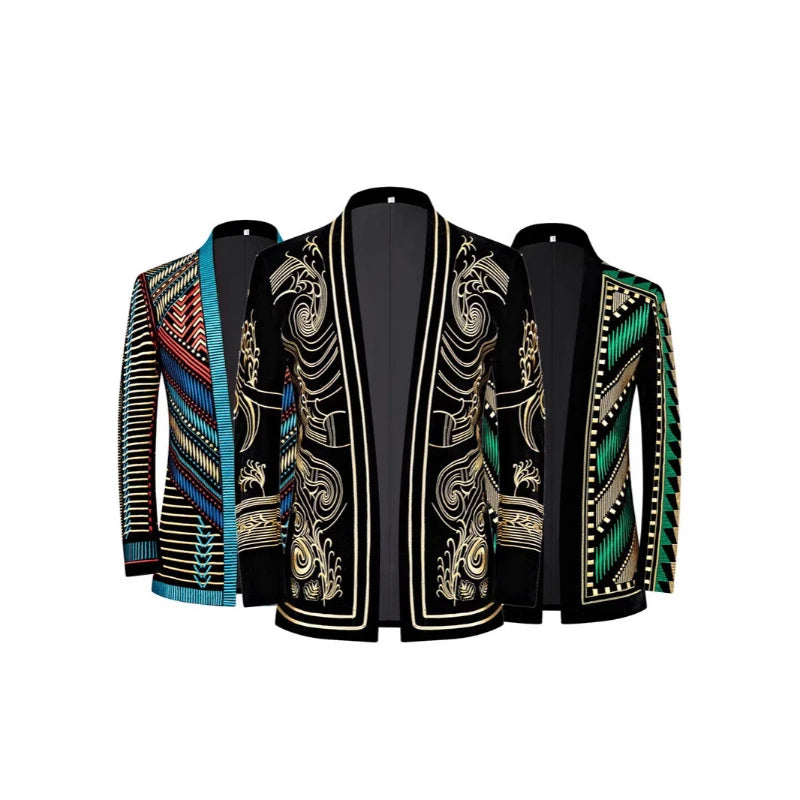 2025 European and American Heavy Full Embroidery Buttonless Blazer Men, Photography Studio Party Wedding Suit  Jackets for Men