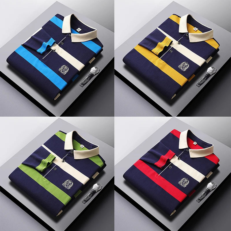 Spring Men Polo Shirt Cotton Long Sleeve Stripe Polo Shirt Men Autumn Embroidery Casual Fashion Polo Shirt Business T-shirts Men