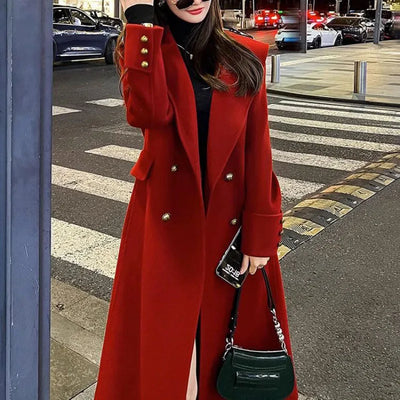Wool Trenchcoat 2024 New Autumn Winter Chic Jacket Women's Overcoat Korean Loose Mid-Length Double-Breasted Wool Coat