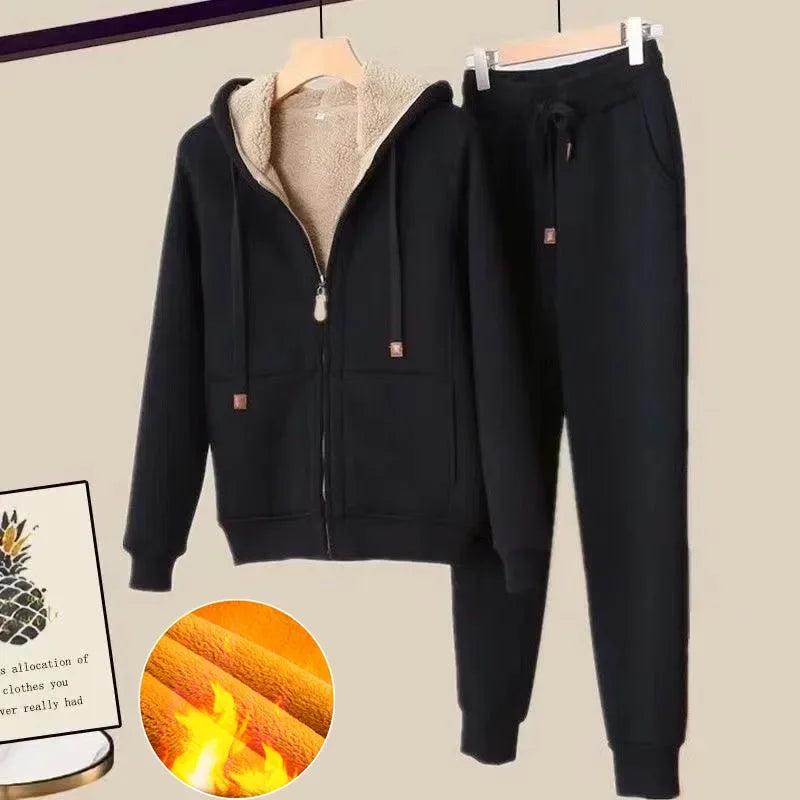 2025 Winter Warm Tracksuit Pants Sets Thick Joggings Lambwool Oversize Sweatsuit Fashion Fleece Sweatshirt Tow Piece Outfits