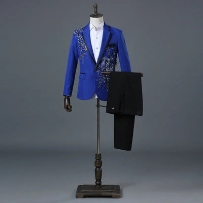 COLDKER Elegant Appliqued Mens Suits Slim Fit 2 Piece Formal Tuxedo Suits Blazer Pants with Bow Tie for Wedding Prom