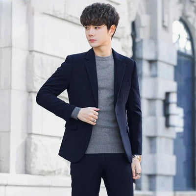 2 Piece Outfit Set Male High Quality 2024 Solid Color Slim Fit Full Men's Suits and Blazers Fashion Pants Luxury Elegant Classic