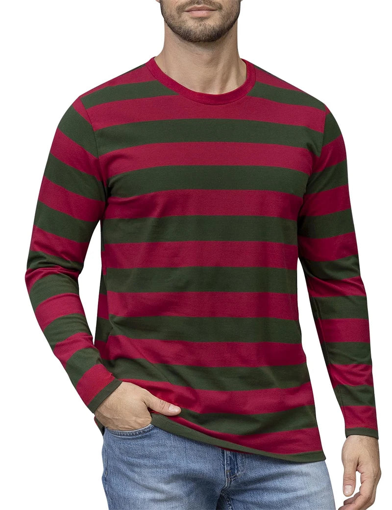 Fashion Contrast Stripe 3D Print Men Long Sleeve T-shirt Casual Fashion O-Neck Oversized T Shirts Tops polyester Men Clothing
