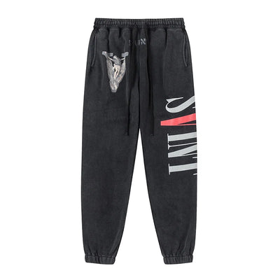 High Street Retro Fall Winter Hip Hop Casual Pants Washed Graffiti Printed Men Women Bunch Leg Saint High Quality Sweatpants