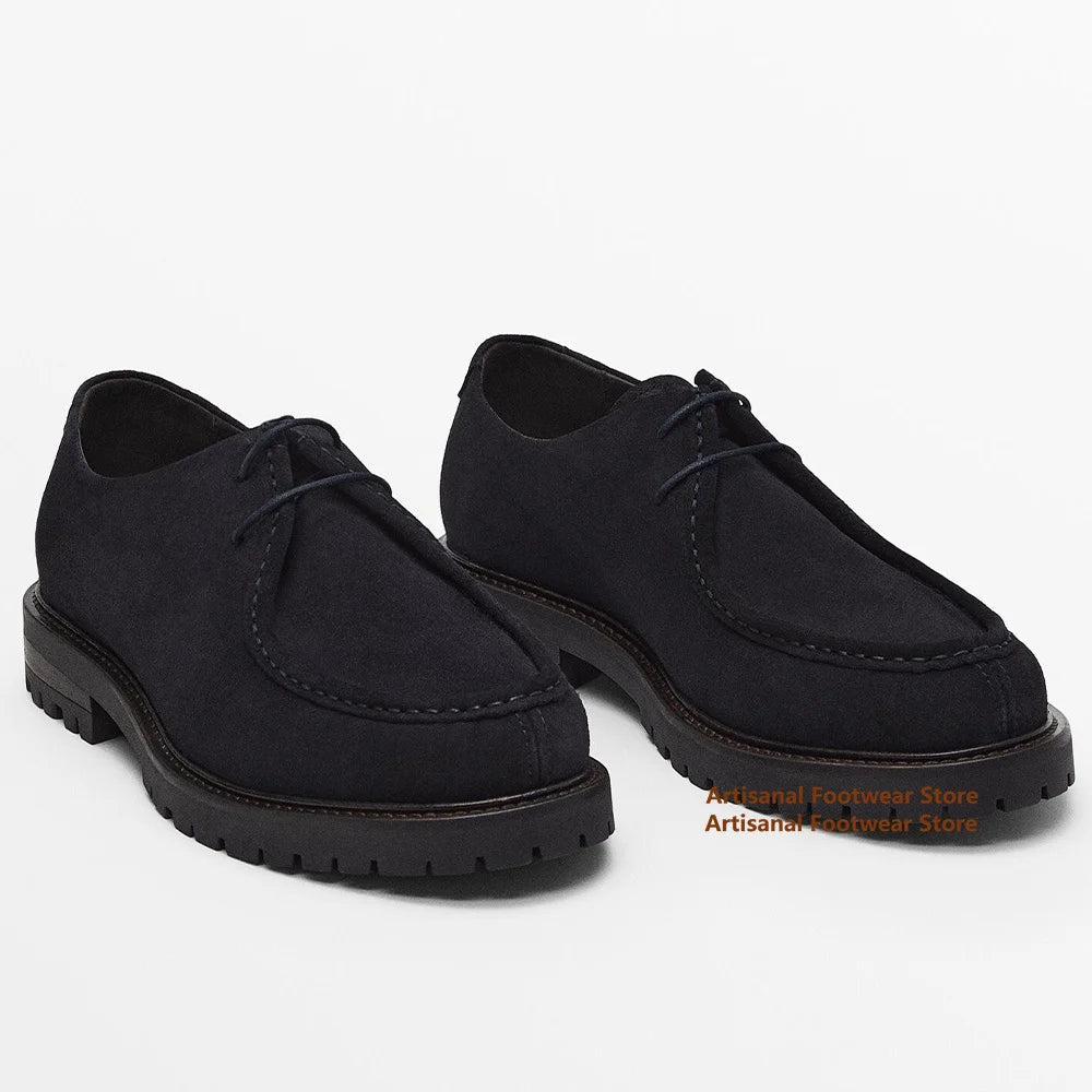 Brown Suede Derby Shoes Thick-Soled Lace-Up Casual Shoes Men's Leather Dress Shoes Office Formal Shoes Men's Leather Shoes