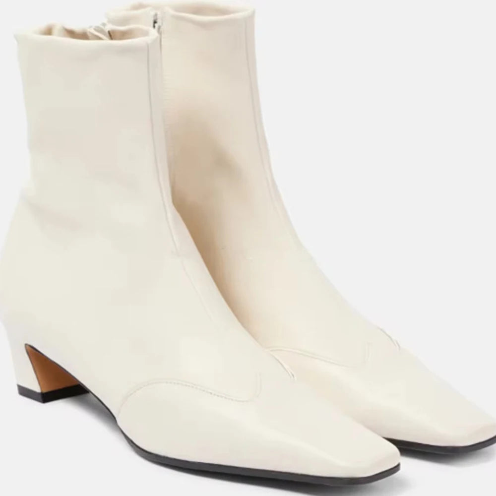 Square Toe Snake Pattern Ankle Boots Chunky Heels Side Zipper Boots Designer Booties Women's High Increase Shoes Botas Mujer