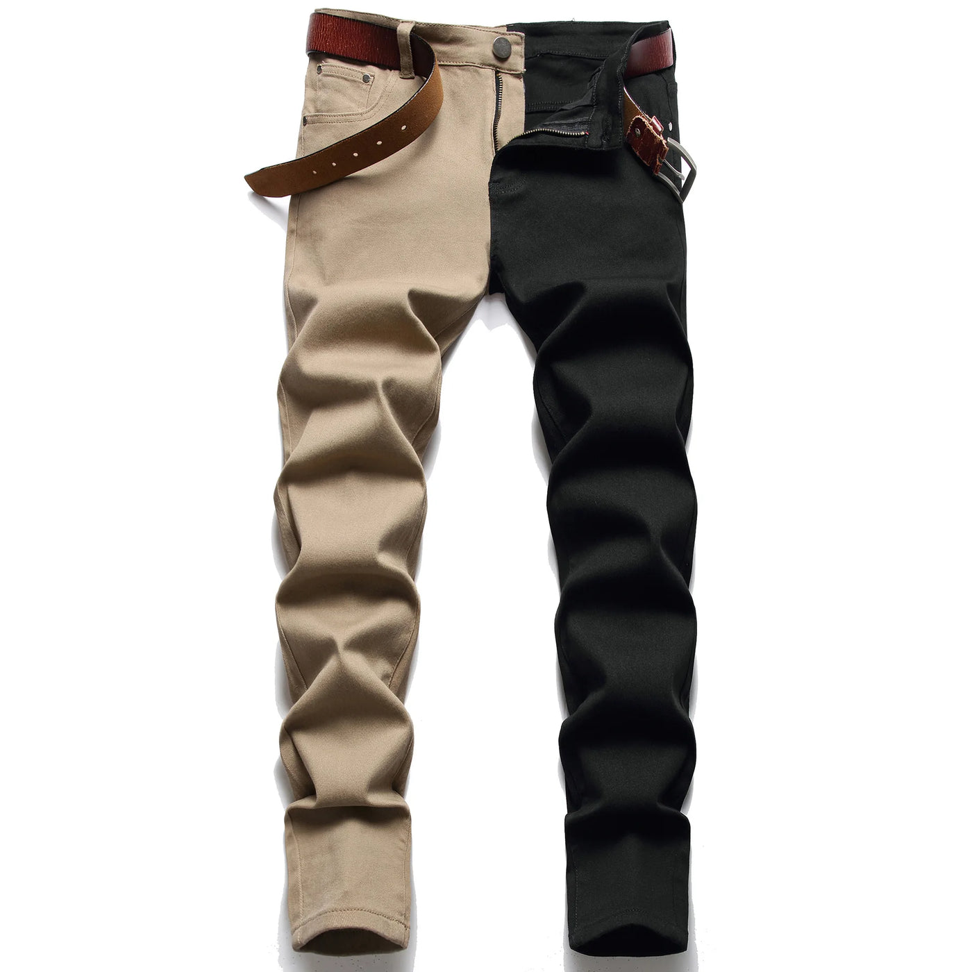 New Men 2022 American Style Fashion Stitching Two-color Yellow and Red Trend Stretch Jeans Male Trousers Denim Pants