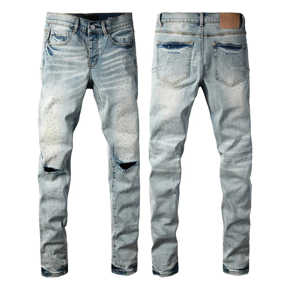 Men Straight jeans Fashion High Street Retro wash Rhinestones Retro Street Style Hip-hop Straight Trousers Streetwear Jeans