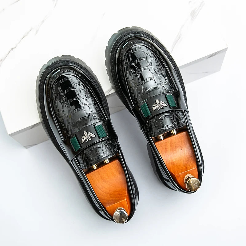 2025 Men's Round Toe Thick Soled Light Luxury Leather Shoes Loafers Non Slip Comfort Fashio Business Office Formal Dress Shoes