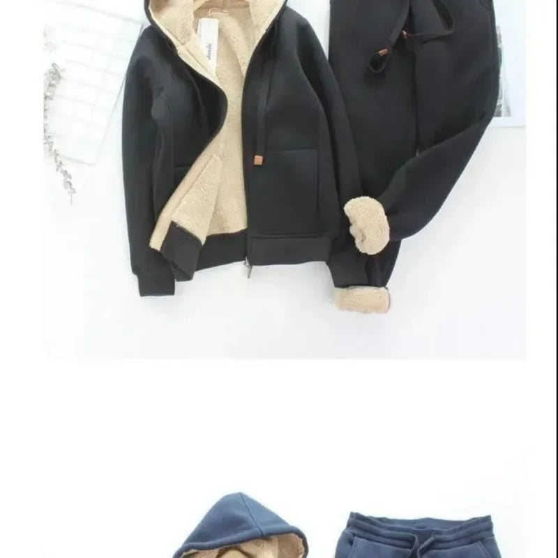 Plus Size Women's Autumn/Winter New Fleece-Lined Thickened Sportsuit Loose-Fit Slimming Casual 2-Piece Set Stylish