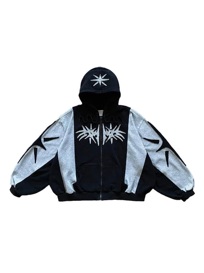 Y2K Embroidered Design Loose Zipper Men's Hoodie Geometric Pattern  Women's Sportswear Gothic Street Wear Extra Large Casual Men
