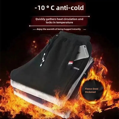 Autumn Winter Casual Pants Men's Fleece-Lined Thickened Sweatpants Warm Loose-Fit Pants Plus Size