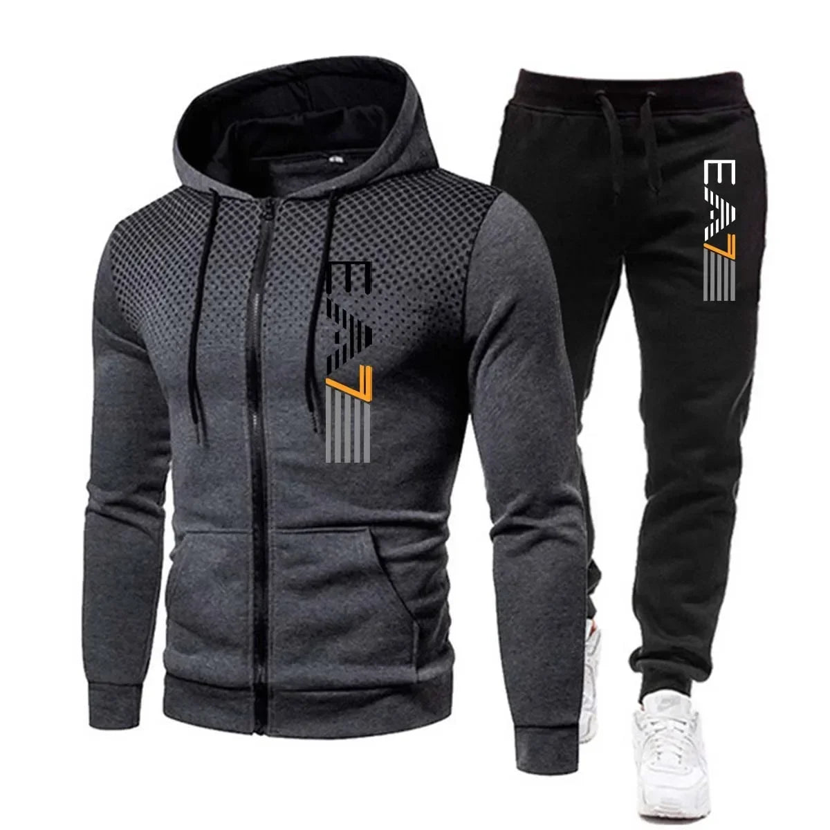 New men's warm hooded sports suit Men's sports fitness wear Men's running set Sports suit with hood Men's hooded coat for sports