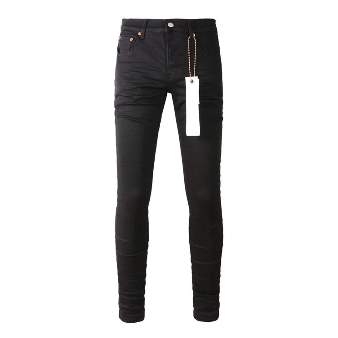 Americans High Street Trendy Men's Jeans Low Rise Stretch PantsSkinny Button Fly Ripped Retro Hold Trousers