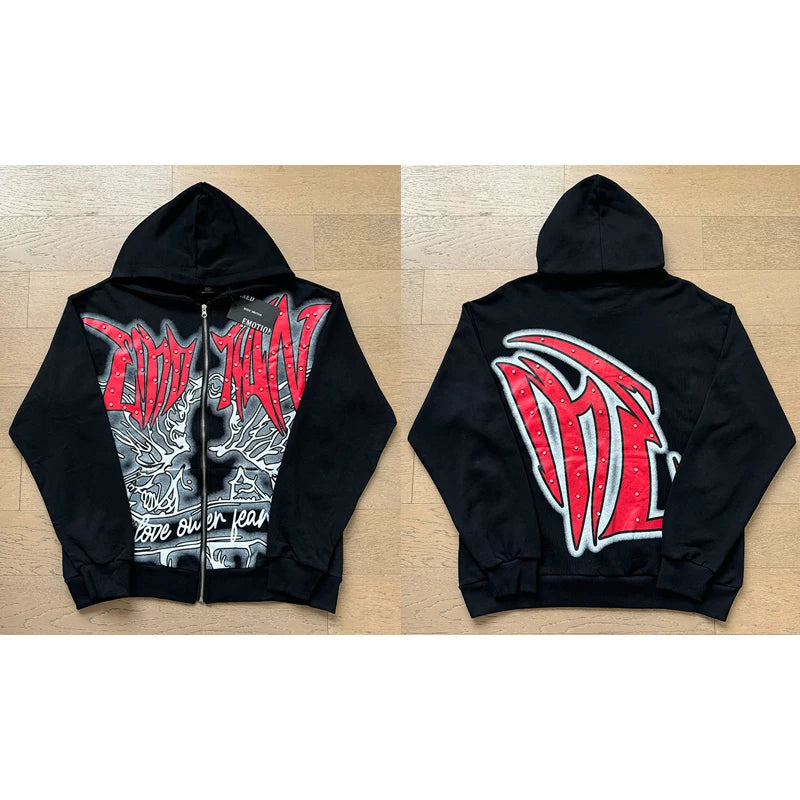 Autumn New Style MIXED EMOTION Zipper Jacket High Quality Colored Hot Diamond Print Windbreaker Casual Trousers Men Women