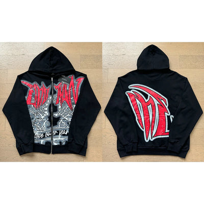 Autumn New Style MIXED EMOTION Zipper Jacket High Quality Colored Hot Diamond Print Windbreaker Casual Trousers Men Women