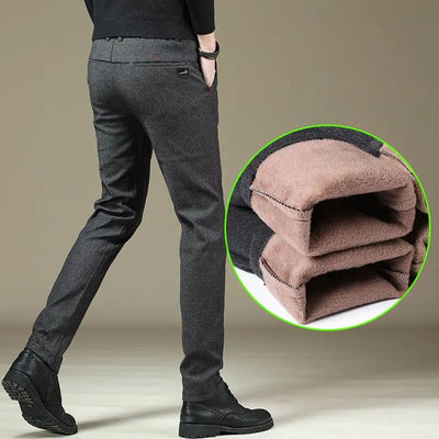 Autumn Winter New Men Casual Fleece Suit Pants Streetwear Fashion Business Versatile Thicken Solid Male Baggy Straight Trousers