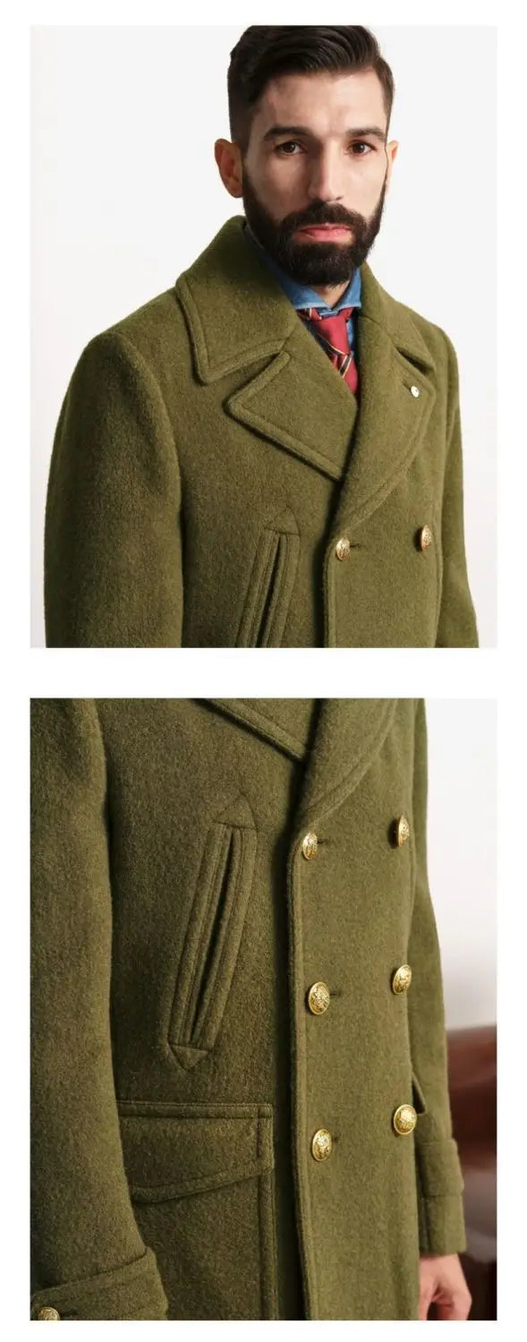 New Men's Clothing British Men's Mid to Long Length Long Sleeved Woolen Coat Jacket