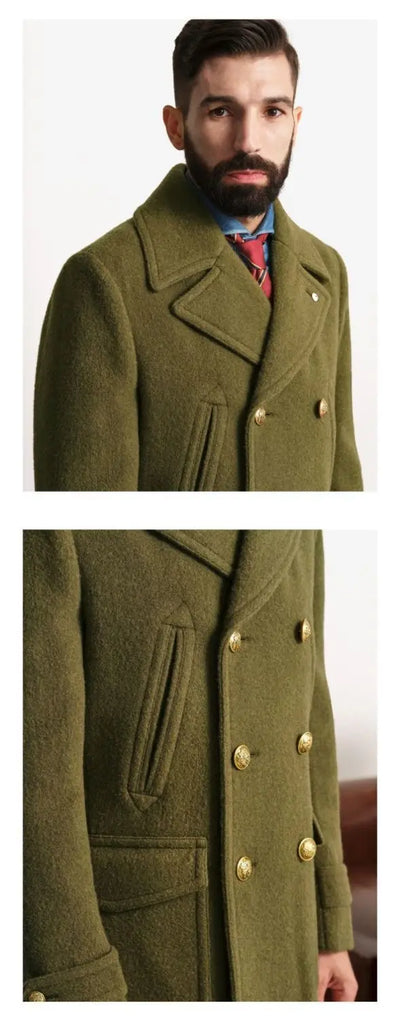 New Men's Clothing British Men's Mid to Long Length Long Sleeved Woolen Coat Jacket